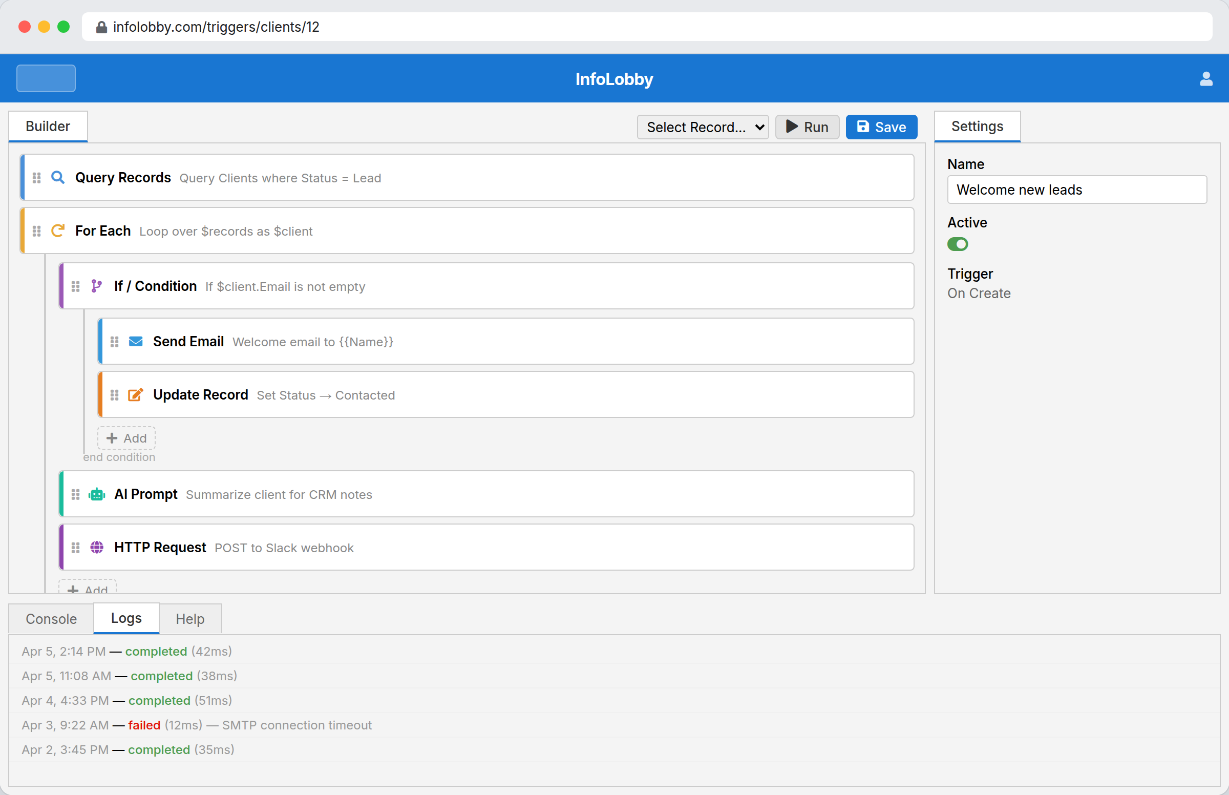 InfoLobby workflow automation builder
