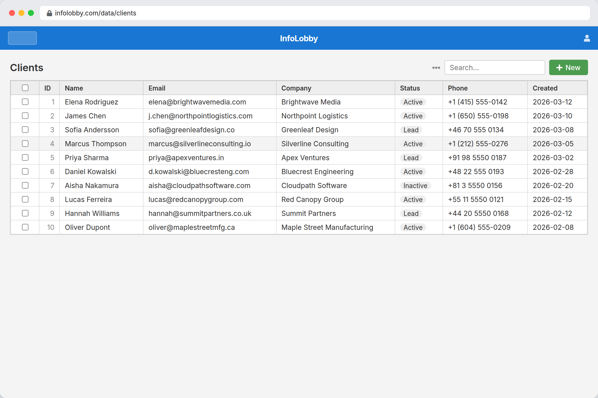InfoLobby use cases overview with operational data grid