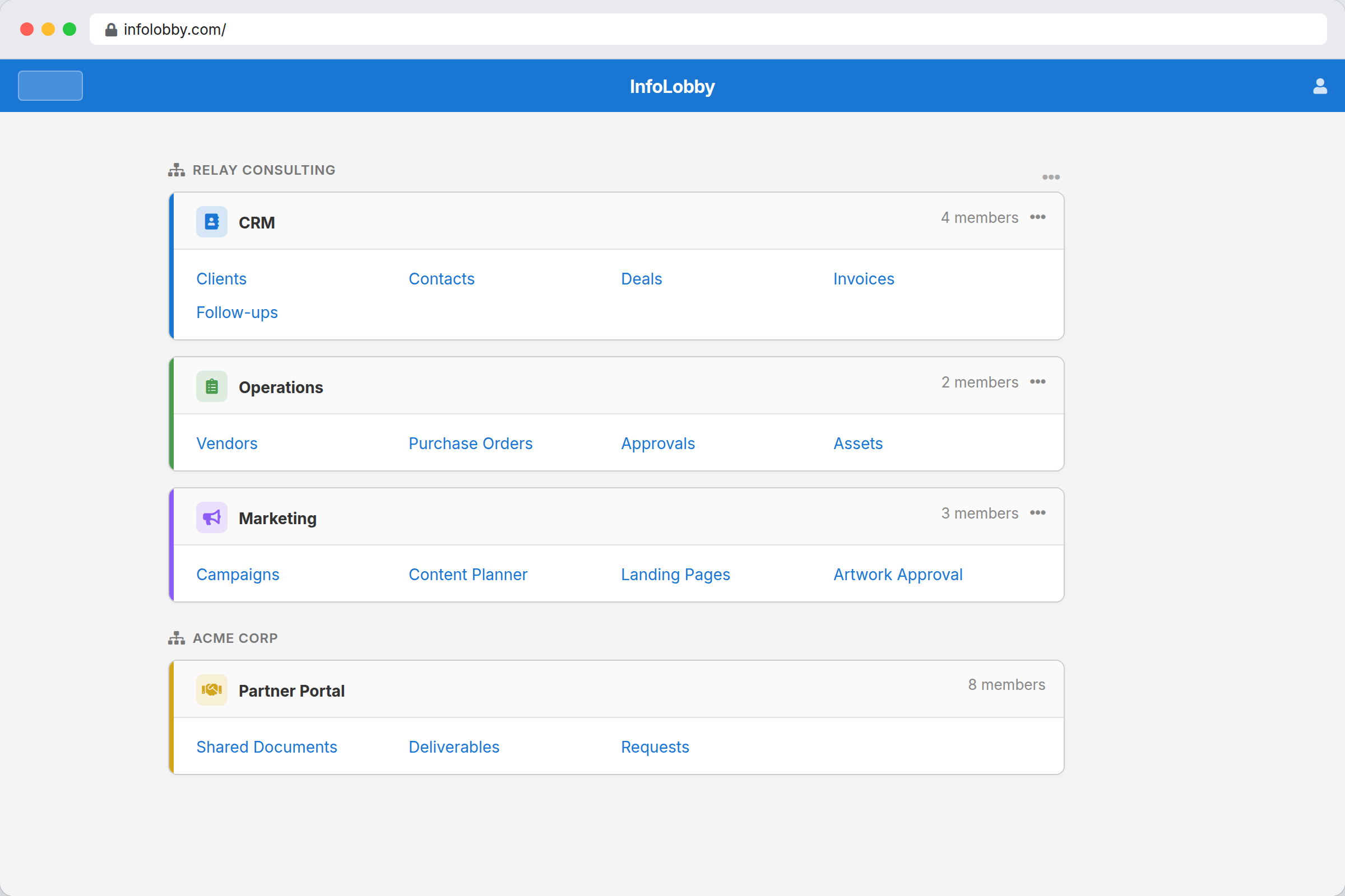 InfoLobby workspace overview